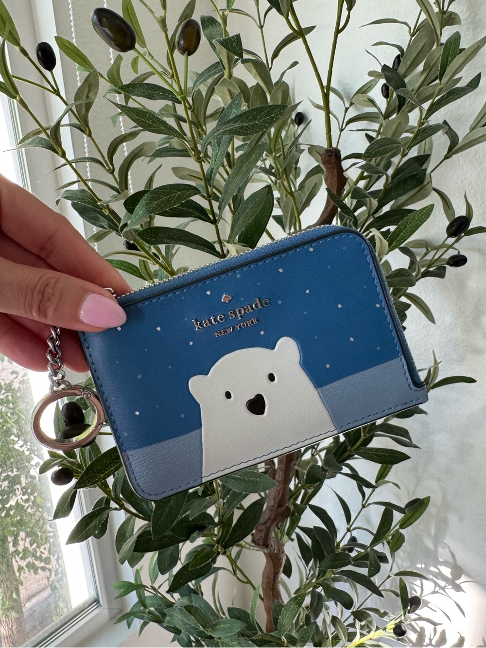 Kate Spade Blue Polar Bear Zip Leather Card Wallet